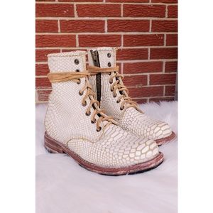 SOLD Manchester White Snakeskin Sz 6 Combat Boots